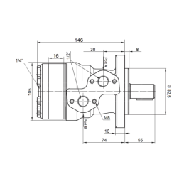BMR, OMP hidraulinis variklis, darbinis tūris: 80 cm3/aps., greitis: 750 aps./min., komplekte su PTO įvore