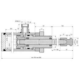 Hidraulinio cilindro ilgis: 700 mm, eiga: 180 mm. CJ-35/14/180, skirtas 6 colių srutų cisternos su įmontuota vidine dujine spyru