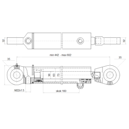 Viengubo veikimo hidraulinio cilindro ilgis: 442 mm, eiga: 160 mm, CJF 63/36/160 U35W