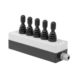 Korpusas su penkiomis trijų padėčių elektrinėmis valdymo svirtimis su spyruokliniu padėties nustatymu