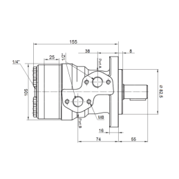 BMR hidraulinis variklis, darbinis tūris: 125 cm3/aps., greitis: 480 aps./min., 32 mm velenas su plokšte