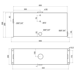 Universalus metalinis hidraulinės alyvos bakas, 25 litrų talpa, be papildomos įrangos, montuojamas ant pagrindo
