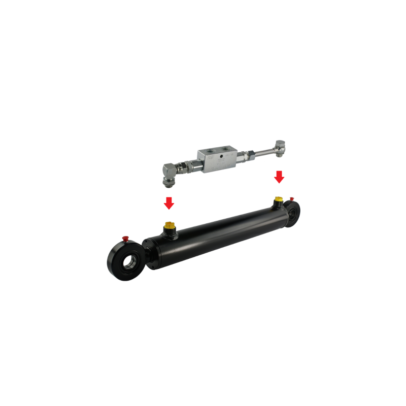 Dvigubo veikimo hidraulinio cilindro ilgis: 480 mm, eiga: 300 mm, CJ2F-50/28/300 su fiksuojamuoju apsauginiu vožtuvu