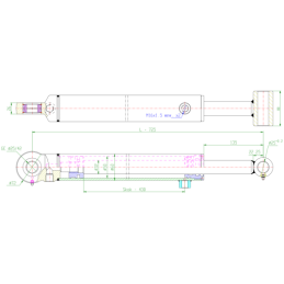 Dvigubo veikimo hidraulinio cilindro ilgis: 725 mm, eiga: 430 mm, CJ2F-50/32/430