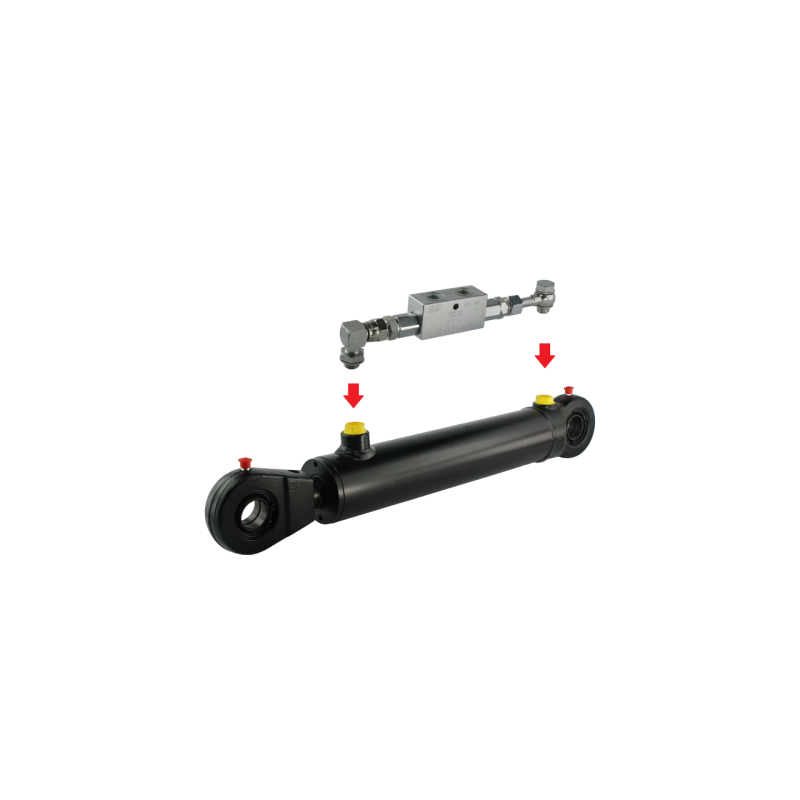 Dvigubo veikimo hidraulinio cilindro ilgis: 430 mm, eiga: 200 mm, CJ2F-50/28/200, komplektuojamas su fiksuojančiu apsauginiu vož