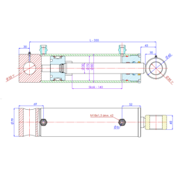 Dvigubo veikimo hidraulinio cilindro ilgis: 355 mm, eiga: 140 mm, CJ2F-70/30/140 T35W, skirtas trijų cilindrų varikliui.