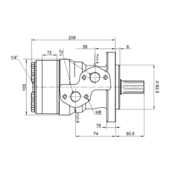 BMR hidraulinis variklis, darbinis tūris: 400 cm3/aps., greitis: 150 aps./min., su 6 peilių velenu
