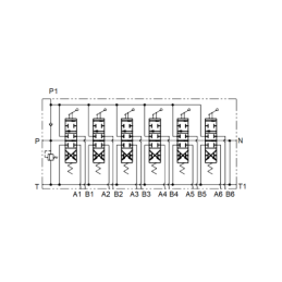 Hidraulinis skirstytuvas 6 sekcijų 10 l/min P40 su 16/14 jungtimis Hydrolider