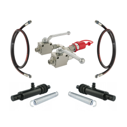 Hidraulinis komplektas Brzeg trąšų barstytuvui. Du cilindrai + dvi grąžinimo spyruoklės + du 2/2 rutuliniai vožtuvai + greito pr