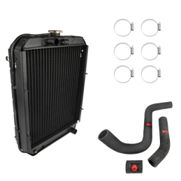 Ursus C-330 42293023 4 eilių varinis vandens aušintuvas, pilnas žarnų komplektas + radiatoriaus dangtelis + žarnų spaustukai, 6 