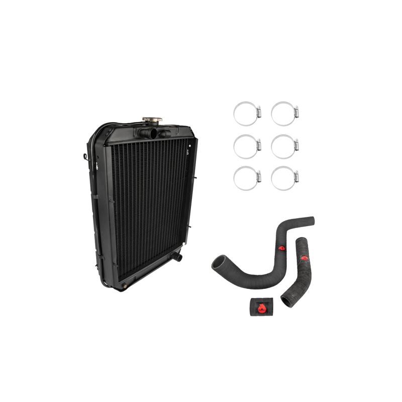 Ursus C-330 42293023 4 eilių varinis vandens aušintuvas, pilnas žarnų komplektas + radiatoriaus dangtelis + žarnų spaustukai, 6 