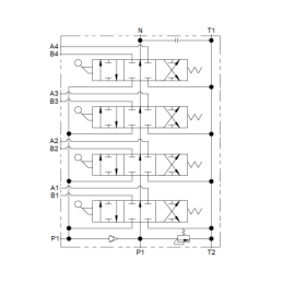 Hidraulinis skirstytuvas, 4 sekcijos, 80 l/min., 4P80A1A1A1A1GKZ1, valdomas svirtimis