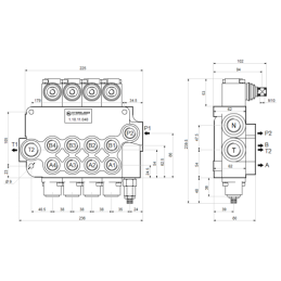Hidraulinis skirstytuvas, 4 sekcijos, 80 l/min., 4P80A1A1A1A1GKZ1, valdomas svirtimis