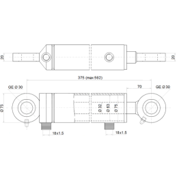 Dvigubo veikimo hidraulinis cilindras trijų taškų pakabinimui, ilgis: 375 mm, eiga: 187 mm, CJ2F-63/32/187