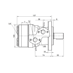 BMR SMR hidraulinis variklis, darbinis tūris: 36 cm3/aps. Greitis: 1110 aps./min. Komplekte su kardaniniu velenu.
