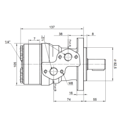BMR hidraulinis variklis, darbinis tūris: 36 cm3/aps., greitis: 1110 aps./min., su 25 mm plokšte ir įvore