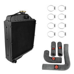 Ursus C-360 50613030 4 eilių varinis vandens aušintuvas, pilnas žarnų komplektas + radiatoriaus dangtelis + žarnų spaustukai (8 