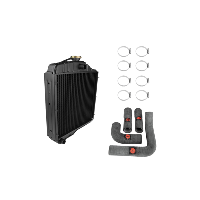 Ursus C-360 50613030 4 eilių varinis vandens aušintuvas, pilnas žarnų komplektas + radiatoriaus dangtelis + žarnų spaustukai (8 