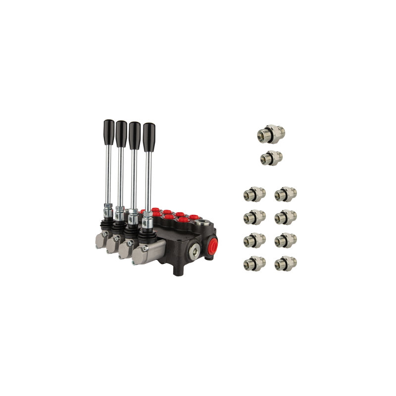 Hidraulinis skirstytuvas 4 sekcijų 60 l/min 4P80 su jungtimis 22/22 Hydrolider