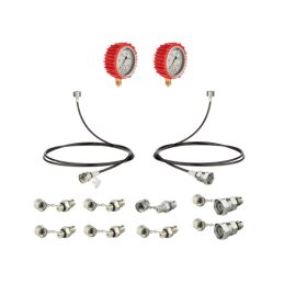 Serviso rinkinys alyvos slėgiui matuoti ir hidraulinės sistemos diagnostikai. Du slėgio matuokliai: 250 bar ir 400 bar, dvi 1000