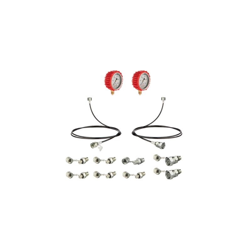 Serviso rinkinys alyvos slėgiui matuoti ir hidraulinės sistemos diagnostikai. Du slėgio matuokliai: 250 bar ir 400 bar, dvi 1000