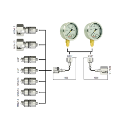 Serviso rinkinys alyvos slėgiui matuoti ir hidraulinės sistemos diagnostikai. Du slėgio matuokliai: 250 bar ir 400 bar, dvi 1000