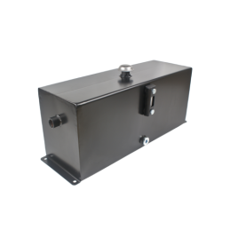 Universalus metalinis hidraulinės alyvos bakas, 25 litrų talpos, su papildoma įranga, montuojamas ant pagrindo