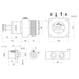 BMR hidraulinio variklio darbinis tūris: 200 cm3/aps., greitis: 300 aps./min., su guoliais smulkintuvui