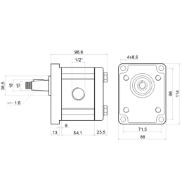 Hidraulinis krumpliaratinis siurblys, 2 grupė, dešininis sukimasis, našumas: 6 cm3/aps., našumas (1500 aps./min.): 9 l/min. su g