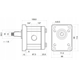 Hidraulinis krumpliaratinis siurblys, 2 grupė, dešininis sukimasis, našumas: 14 cm3/aps., našumas (1500 aps./min.): 21 l/min. su