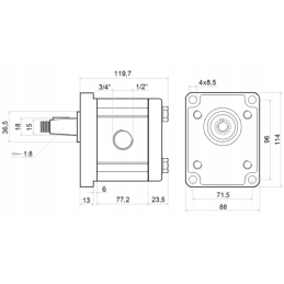 Hidraulinis krumpliaratinis siurblys, 2 grupė, kairinis sukimasis, našumas: 20 cm3/aps., našumas (1500 aps./min.): 30 l/min. su 