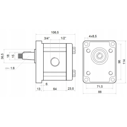 Hidraulinis krumpliaratinis siurblys, 2 grupė, kairinis sukimasis, našumas: 12 cm3/aps., našumas (1500 aps./min.): 18 l/min. su 