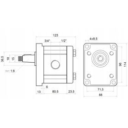 Hidraulinis krumpliaratinis siurblys, 2 grupė, dešininis sukimasis, našumas: 22 cm3/aps., našumas (1500 aps./min.): 33 l/min. su