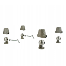 Pilnas keturių galvučių su 75 mm rutuliukais rinkinys priekabos, dėžės ar platformos iki 8 tonų išvertimui