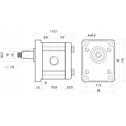 Hidraulinis krumpliaratinis siurblys, 2 grupė, kairinis sukimasis, našumas: 16 cm3/aps., našumas (1500 aps./min.): 24 l/min. su 
