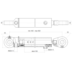 Dvigubo veikimo hidraulinio cilindro ilgis: 442 mm, eiga: 160 mm, CJ2F 63/36/160 U35 su užraktu