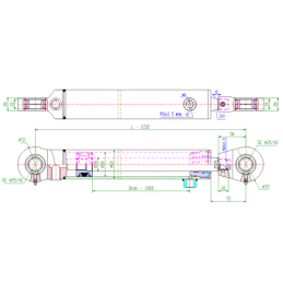 Dvigubo veikimo hidraulinio cilindro stūmoklio ilgis: 1232 mm, eiga: 1000 mm, CJ2F-50/28/1000B U25W