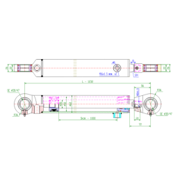 Dvigubo veikimo hidraulinio cilindro ilgis: 1232 mm, eiga: 1000 mm, CJ2F 50/28/1000 U30
