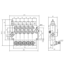 5 sekcijų hidraulinis skirstytuvas 80 l/min. 5P80 su 27/22 jungtimis „Hydrolider“