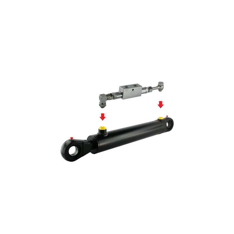 Dvigubo veikimo hidraulinio cilindro ilgis: 530 mm, eiga: 250 mm, CJ2F-63/36/250, komplektuojamas su fiksuojančiu apsauginiu vož