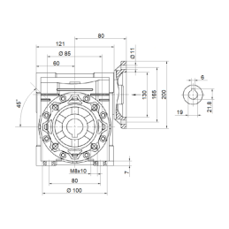 Trifazis 380 V 0,55 kW elektros variklis su HMRV 50 sliekine pavarų dėže, kurios perdavimo skaičius 1:30. Atitinka NMRV MOTOVARI