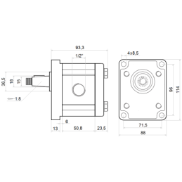 Hidraulinis krumpliaratinis siurblys, 2 grupė, dešininis sukimasis, našumas: 4 cm3/aps., našumas (1500 aps./min.): 6 l/min. su g
