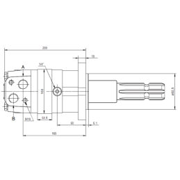 SMS hidraulinio variklio darbinis tūris: 315 cm3/aps. greitis: 250 aps./min.