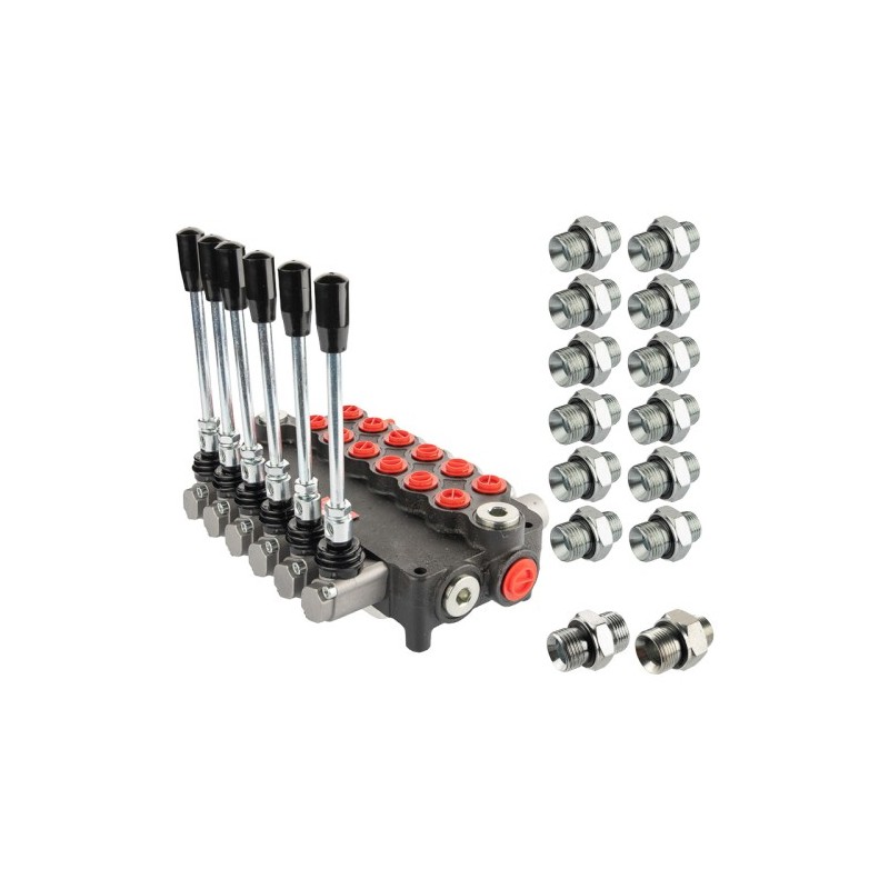 Hidraulinis skirstytuvas, 6 sekcijų, 50 l/min., 6P80, su 22/18 jungtimis, „Hydrolider“