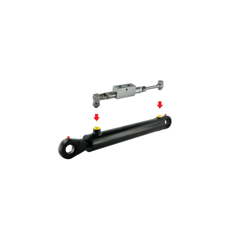 Dvigubo veikimo hidraulinio cilindro ilgis: 780 mm, eiga: 500 mm. CJ2F-63/36/500 komplektuojamas su fiksuojančiu apsauginiu vožt