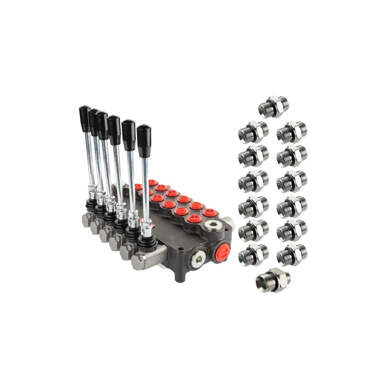 Hidraulinis skirstytuvas 6 sekcijų 80 l/min 6P80 su jungtimis 27/22 Hydrolider