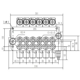 Hidraulinis skirstytuvas 6 sekcijų 80 l/min 6P80 su jungtimis 27/22 Hydrolider