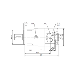 Labai galingas SMSY 250 hidraulinis variklis 18 kW 295 aps./min. su padidintu sukimo momentu iki 684 Nm