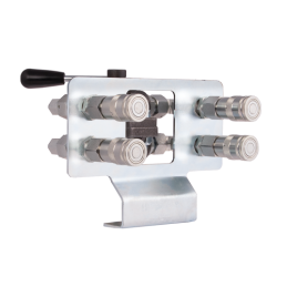 Hidraulinis lizdo skirstytuvas. Hidraulinis 6/2 rutulinis vožtuvas, greito prijungimo jungtis ir valdymo plokštė.