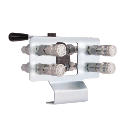 Hidraulinis lizdo skirstytuvas. Hidraulinis 6/2 rutulinis vožtuvas, greito prijungimo jungtis ir valdymo plokštė.